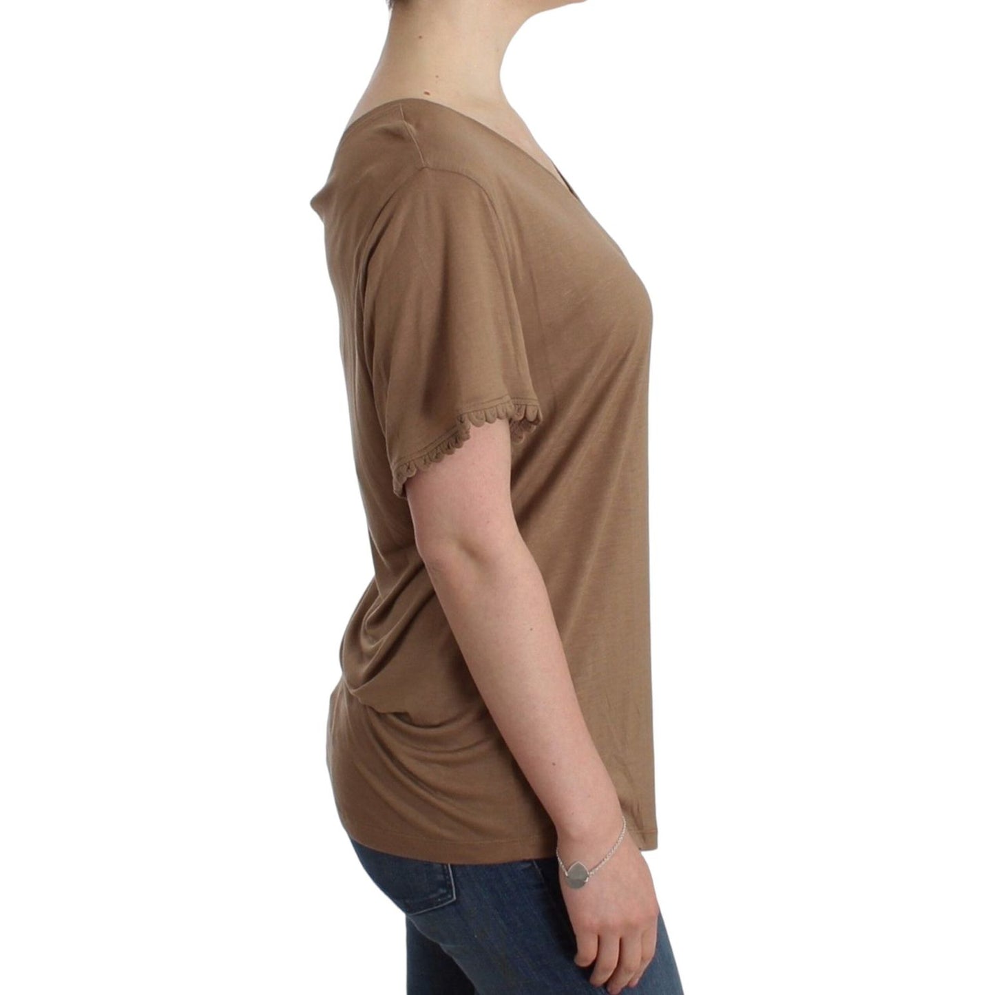 John Galliano Elegant Short-Sleeved Brown Rayon Top John Galliano