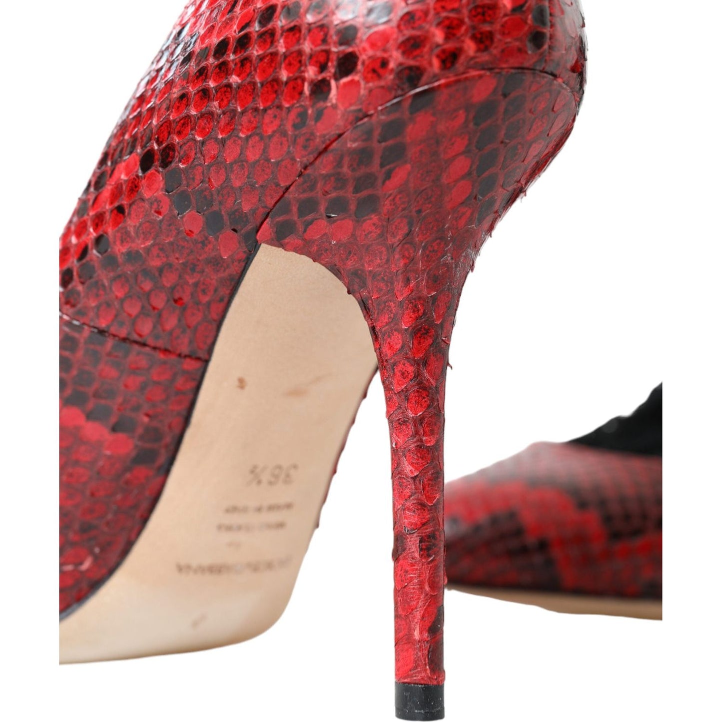 Dolce & Gabbana Red Almond Toe Snakeskin Pumps with Lace Socks Dolce & Gabbana