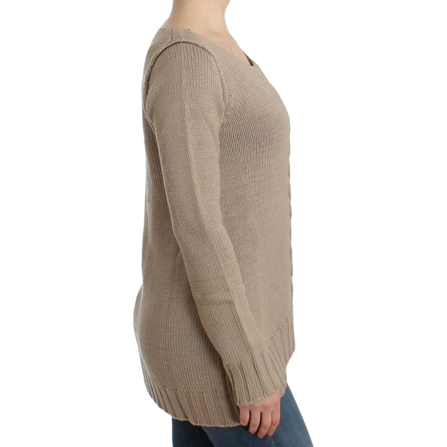 Cavalli Elegant Beige Knitted Crew Neck Sweater Cavalli