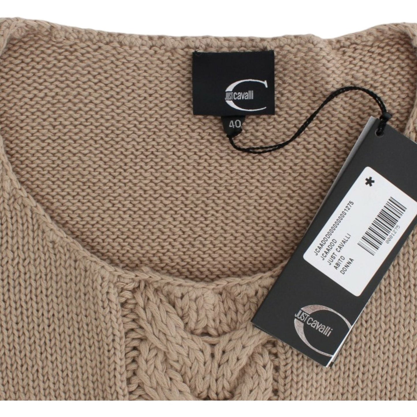 Cavalli Elegant Beige Knitted Crew Neck Sweater Cavalli