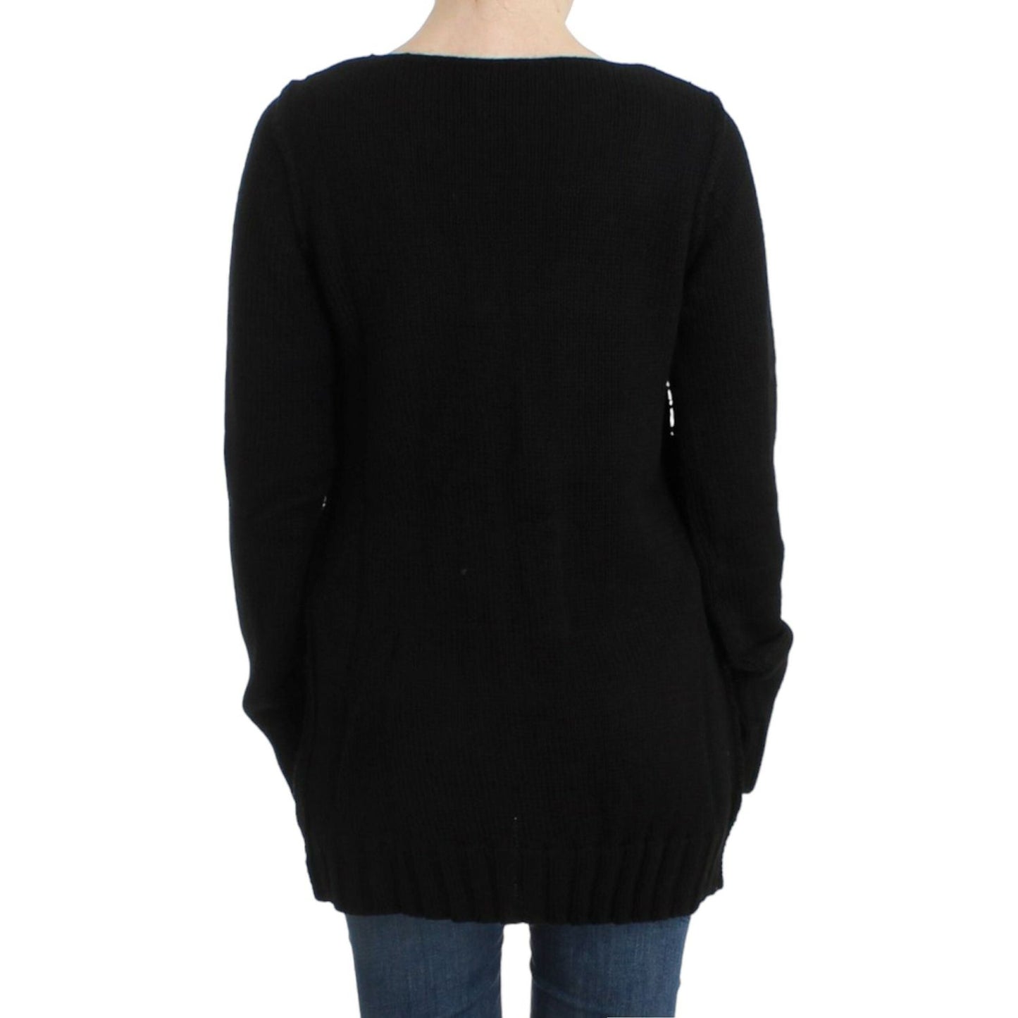 Cavalli Alluring Black Knitted Crew Neck Sweater Cavalli