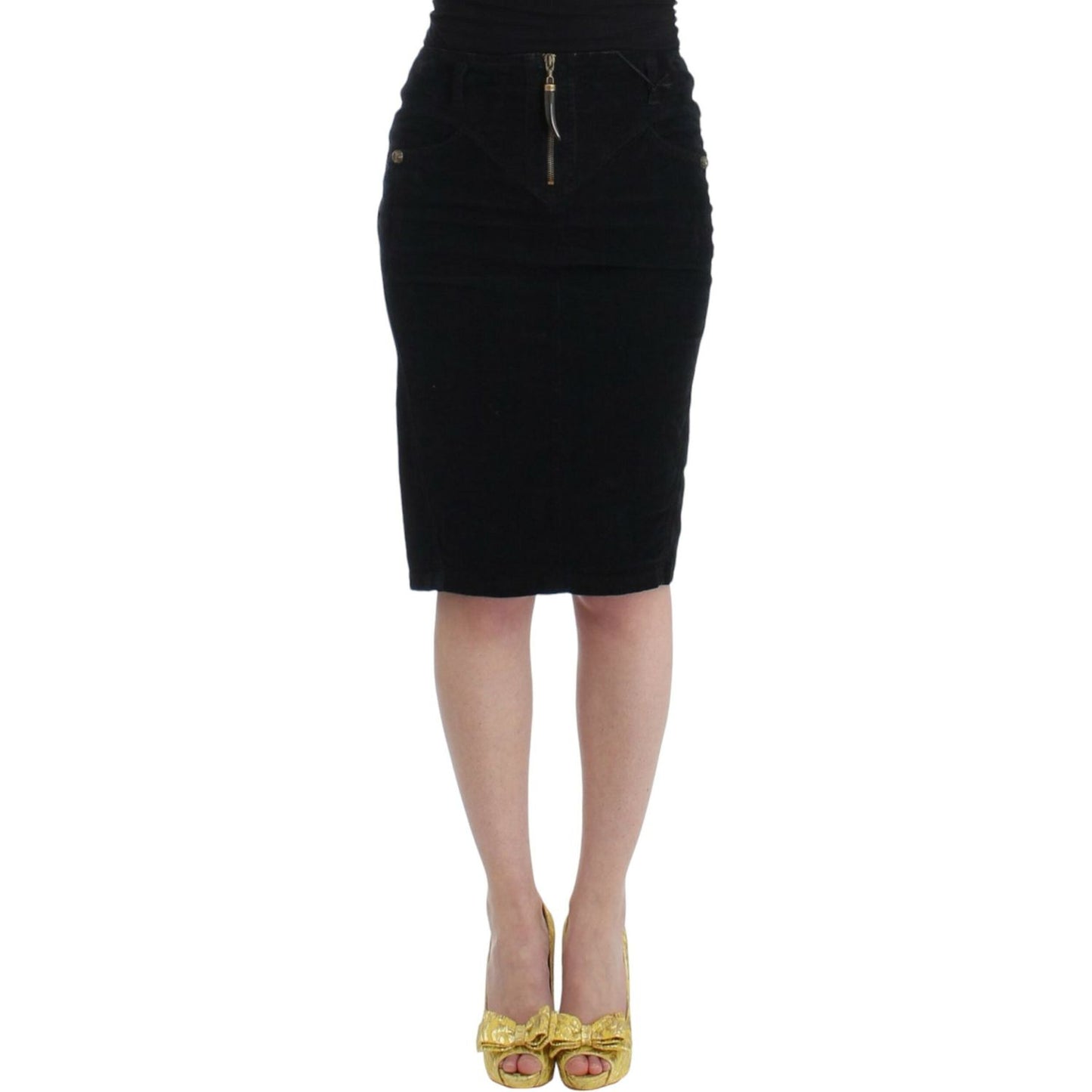 Cavalli Black Corduroy Pencil Skirt