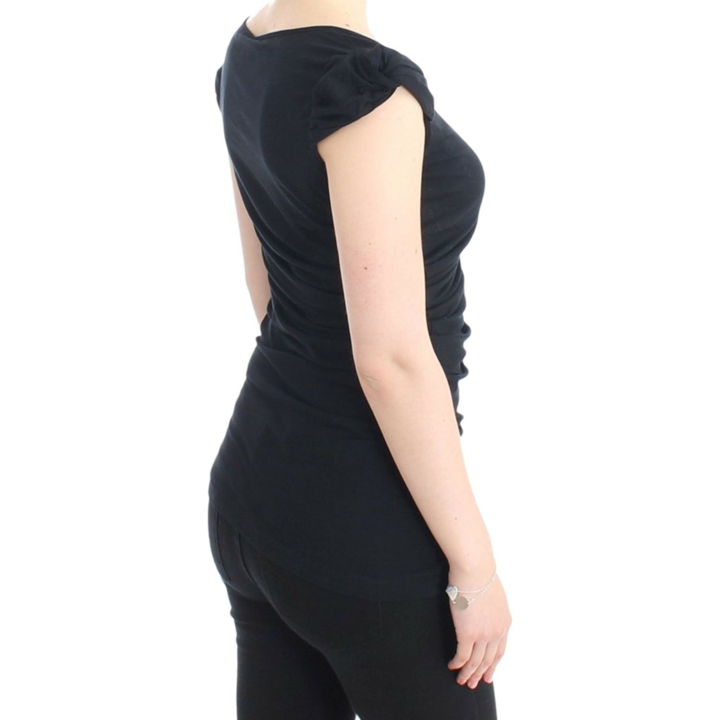 Cavalli Elegant Cap Sleeve Black Top Cavalli