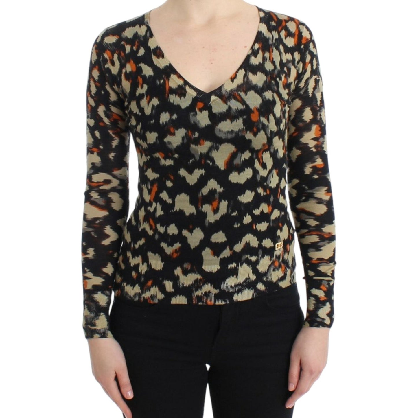 Cavalli Elegant Multicolor V-Neck Wool Jumper Cavalli