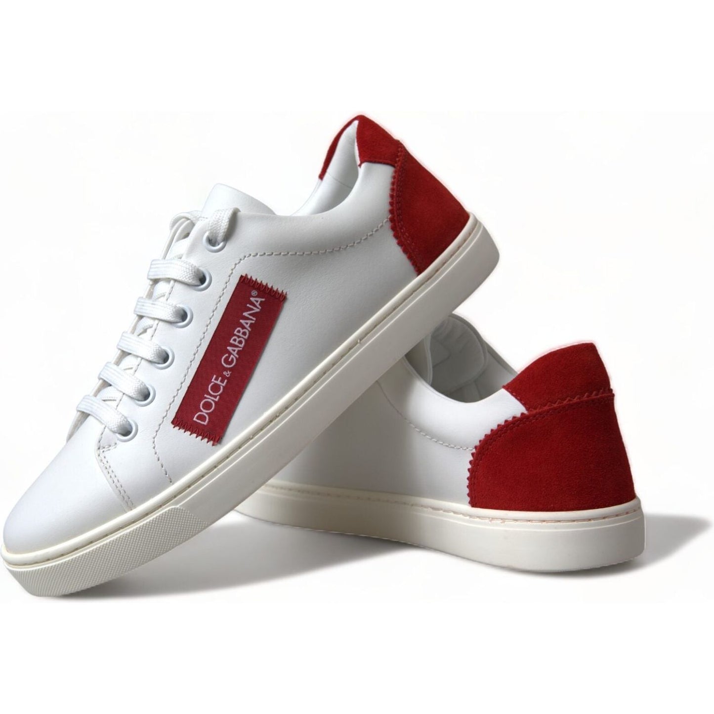 Dolce & Gabbana Chic White Leather Sneakers with Red Accents Dolce & Gabbana