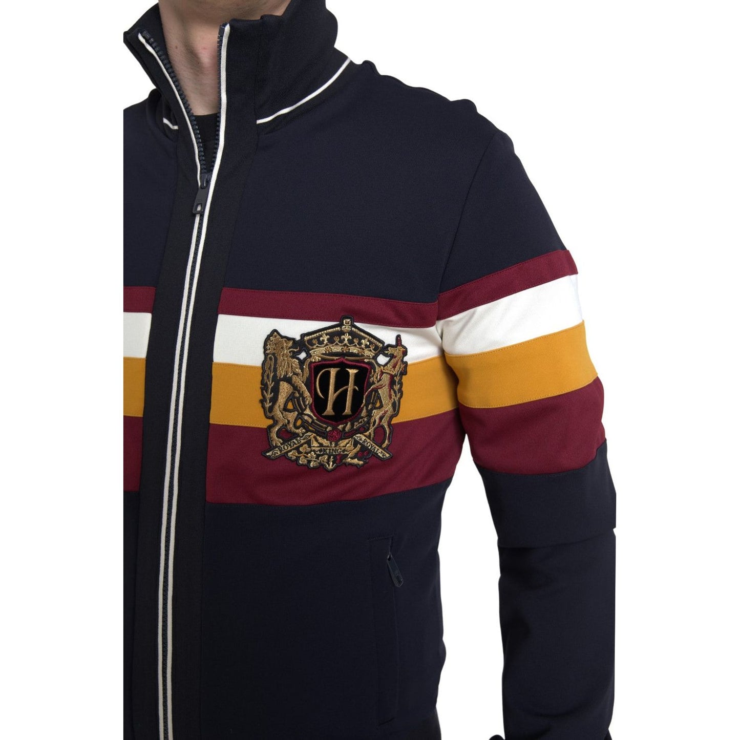 Dolce & Gabbana Elegant Blue Striped Zip Cardigan Sweater Dolce & Gabbana