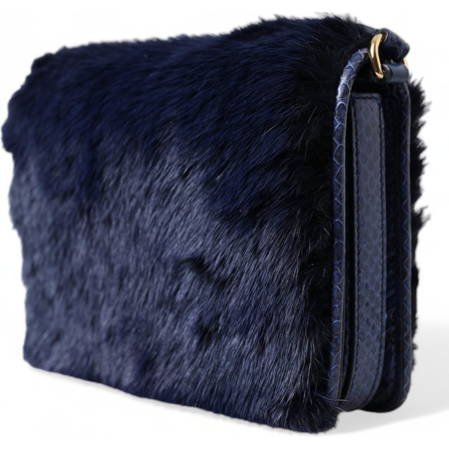 Dolce & Gabbana Dark Blue Fur Ayers Lily Twist Crossbody Shoulder Bag