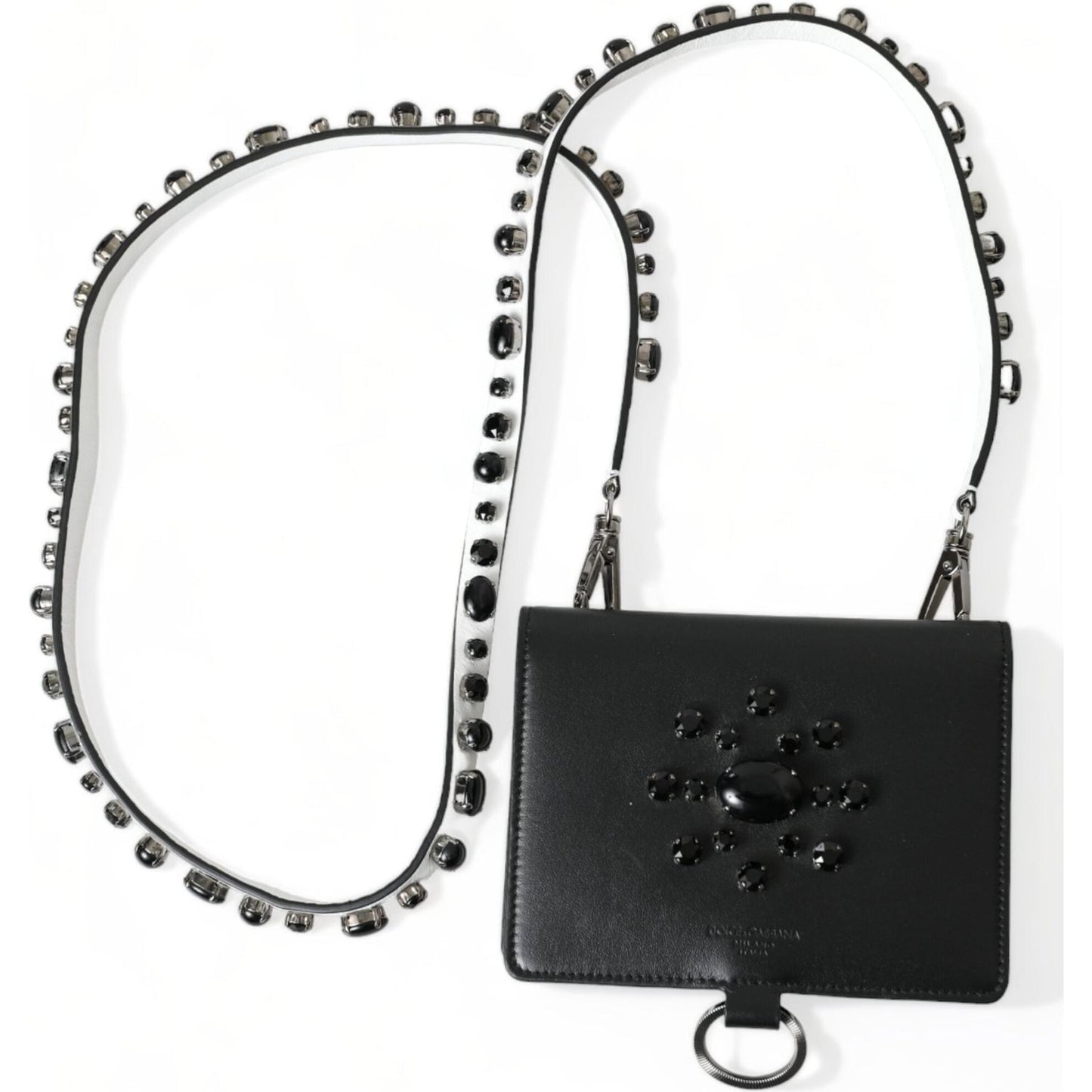 Dolce & Gabbana Black Leather Crystal Embellished Card Holder Wallet