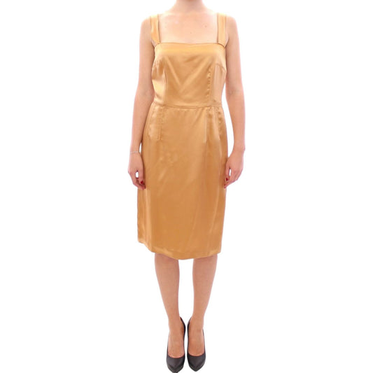 Dolce & Gabbana Elegant Bronze Silk Knee-Length Sheath Dress Dolce & Gabbana