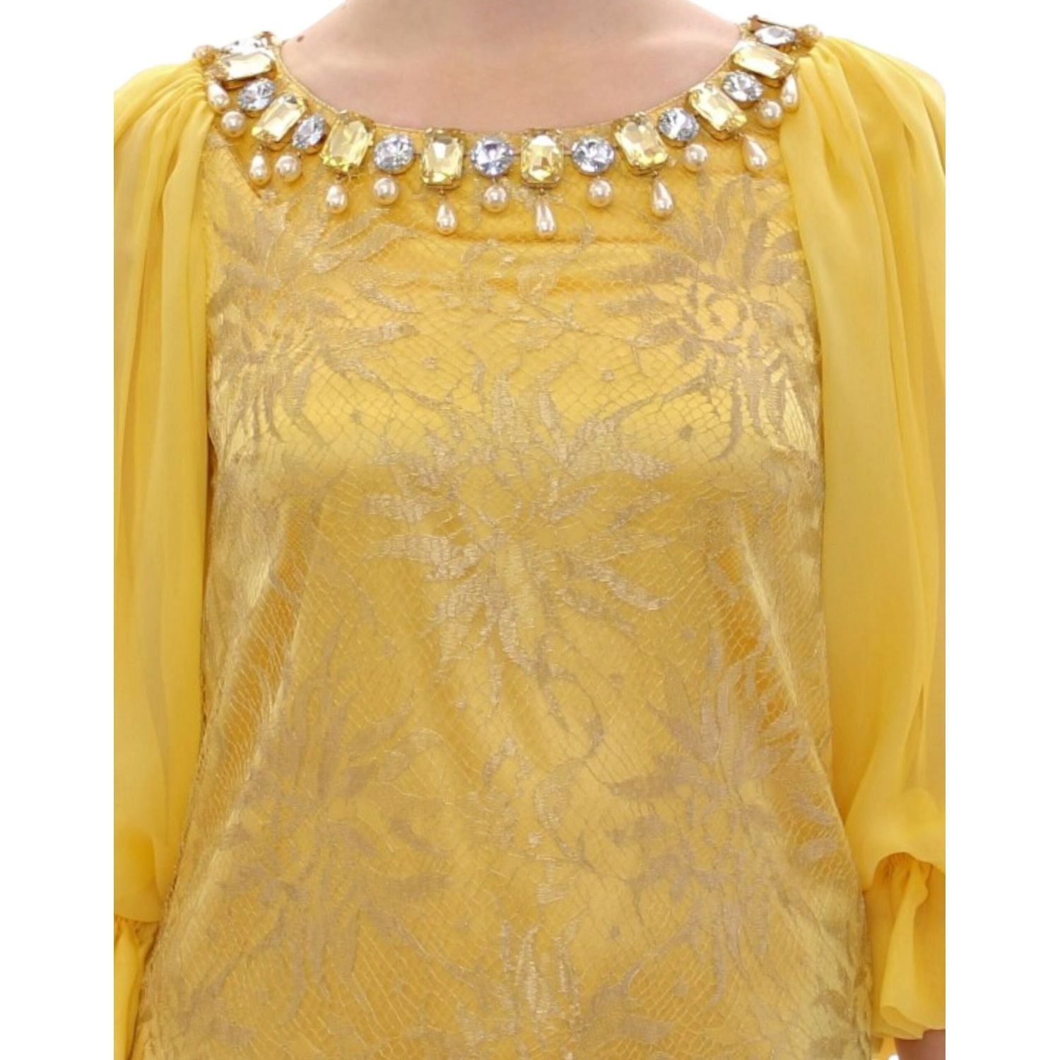 Dolce & Gabbana Yellow lace crystal mini dress