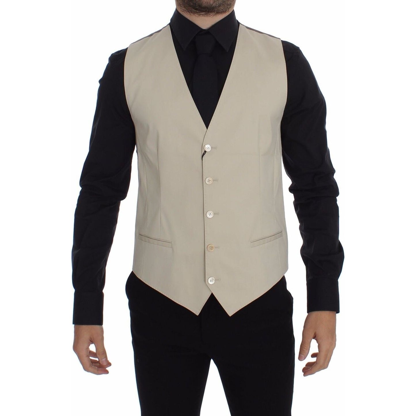 Dolce & Gabbana Beige Cotton Stretch Dress Vest Blazer