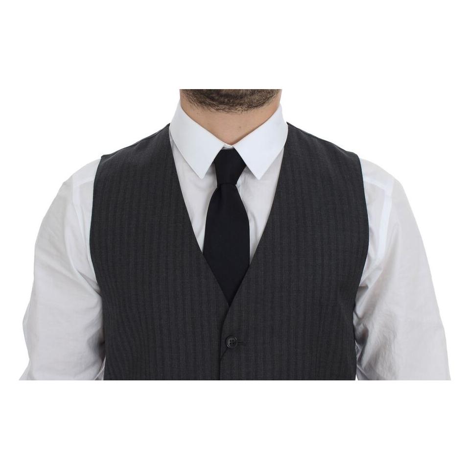 Dolce & Gabbana Black Striped Wool Single Breasted Vest 1728,67345645728,Black,Clothing,Dolce & Gabbana,IT48 | M,Material: 100% Wool,Men,Men - Clothing,New with tags,Suits & Blazers - Clothing,Vests - Men - Clothing,Waistcoats - Suits & Blazers - Clothing