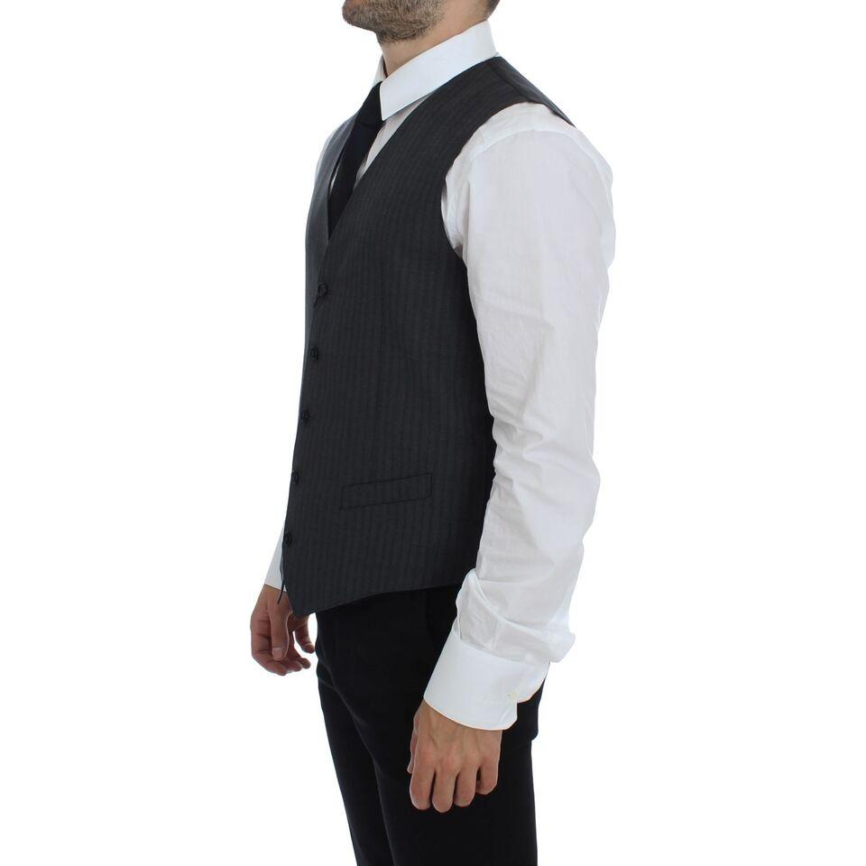 Dolce & Gabbana Black Striped Wool Single Breasted Vest 1728,67345645728,Black,Clothing,Dolce & Gabbana,IT48 | M,Material: 100% Wool,Men,Men - Clothing,New with tags,Suits & Blazers - Clothing,Vests - Men - Clothing,Waistcoats - Suits & Blazers - Clothing