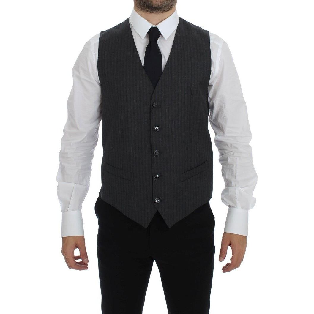 Dolce & Gabbana Black Striped Wool Single Breasted Vest 1728,67345645728,Black,Clothing,Dolce & Gabbana,IT48 | M,Material: 100% Wool,Men,Men - Clothing,New with tags,Suits & Blazers - Clothing,Vests - Men - Clothing,Waistcoats - Suits & Blazers - Clothing