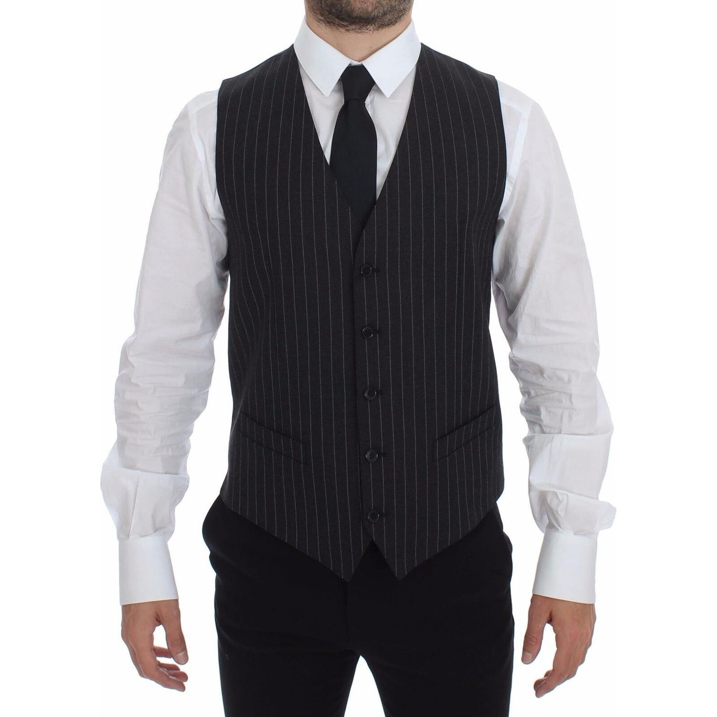 Dolce & Gabbana Elegant Gray Striped Dress Vest Dolce & Gabbana