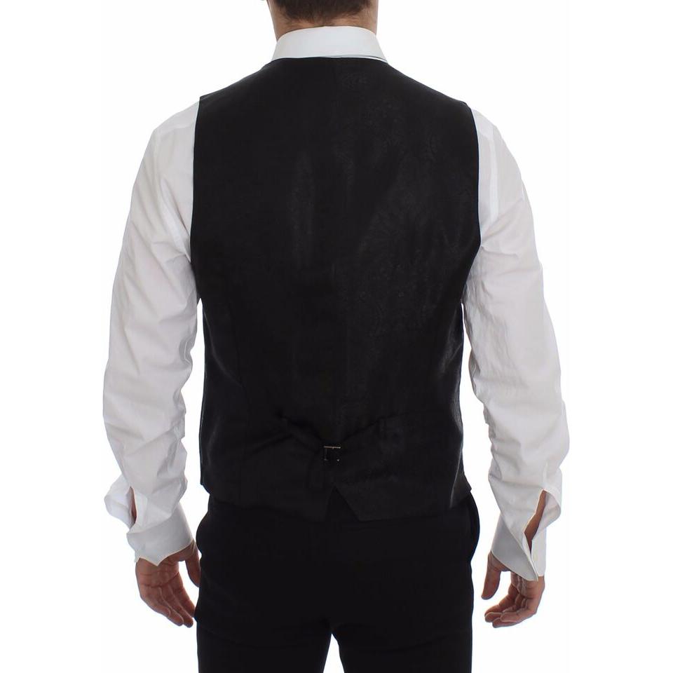 Dolce & Gabbana Black Striped Wool Logo Vest Gilet Weste