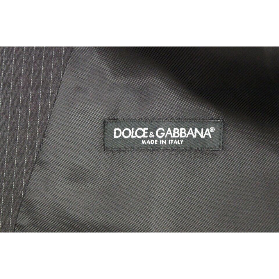 Dolce & Gabbana Gray Striped Wool Single Breasted Vest