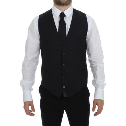 Dolce & Gabbana Black Striped Wool Single Breasted Vest