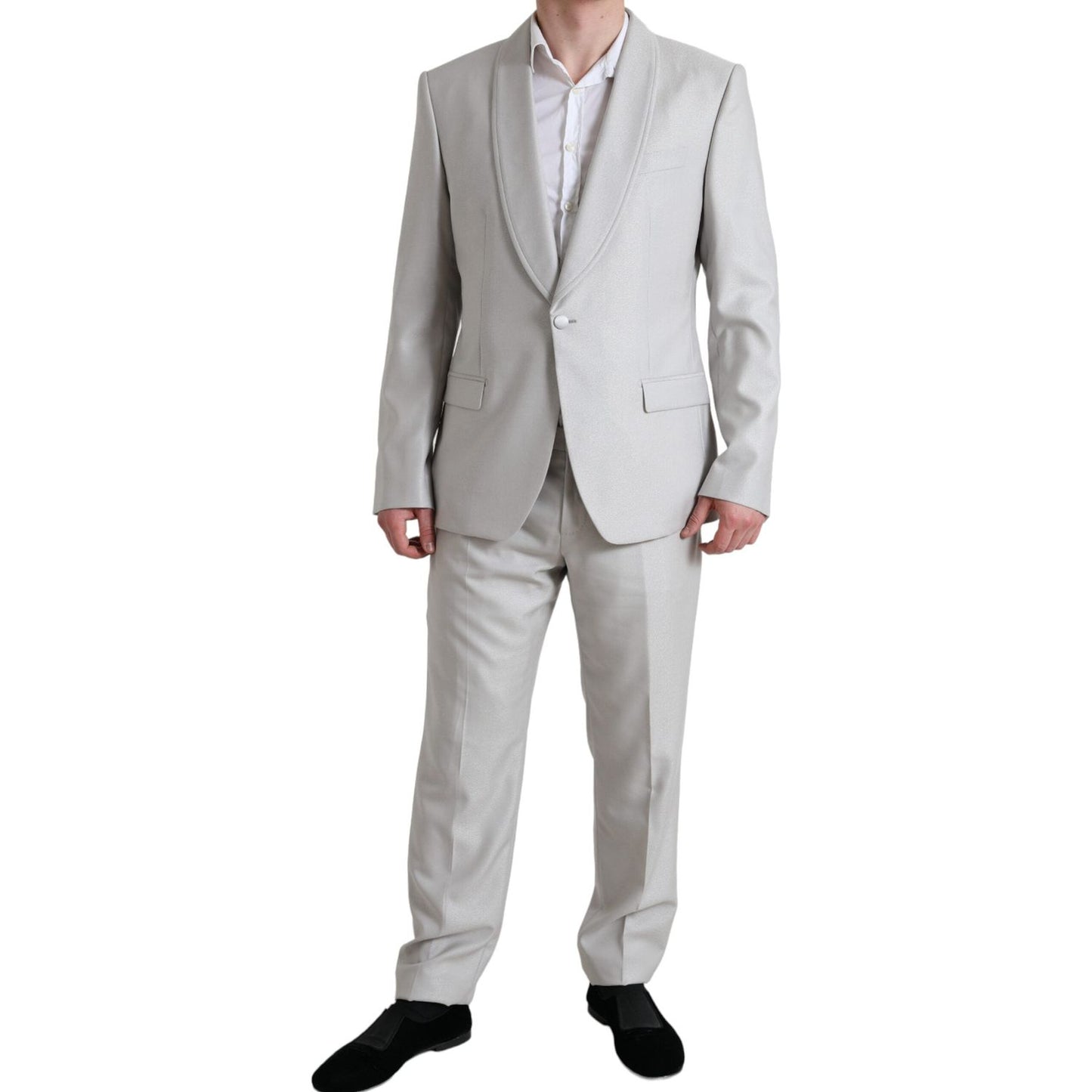 Elegant Silver Slim Fit Wool-Silk Suit