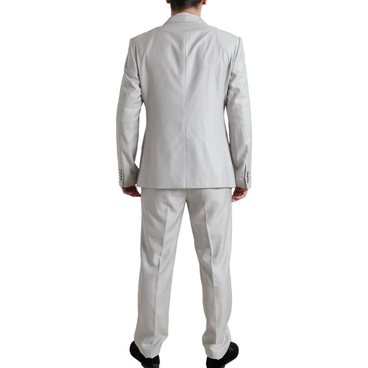 Elegant Silver Slim Fit Wool-Silk Suit