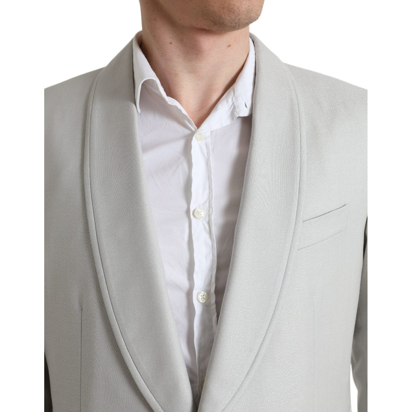 Elegant Silver Slim Fit Wool-Silk Suit