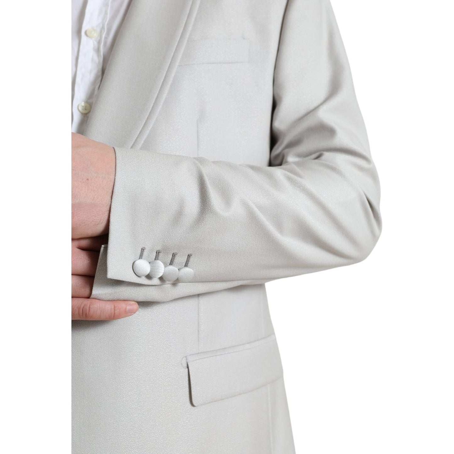 Elegant Silver Slim Fit Wool-Silk Suit