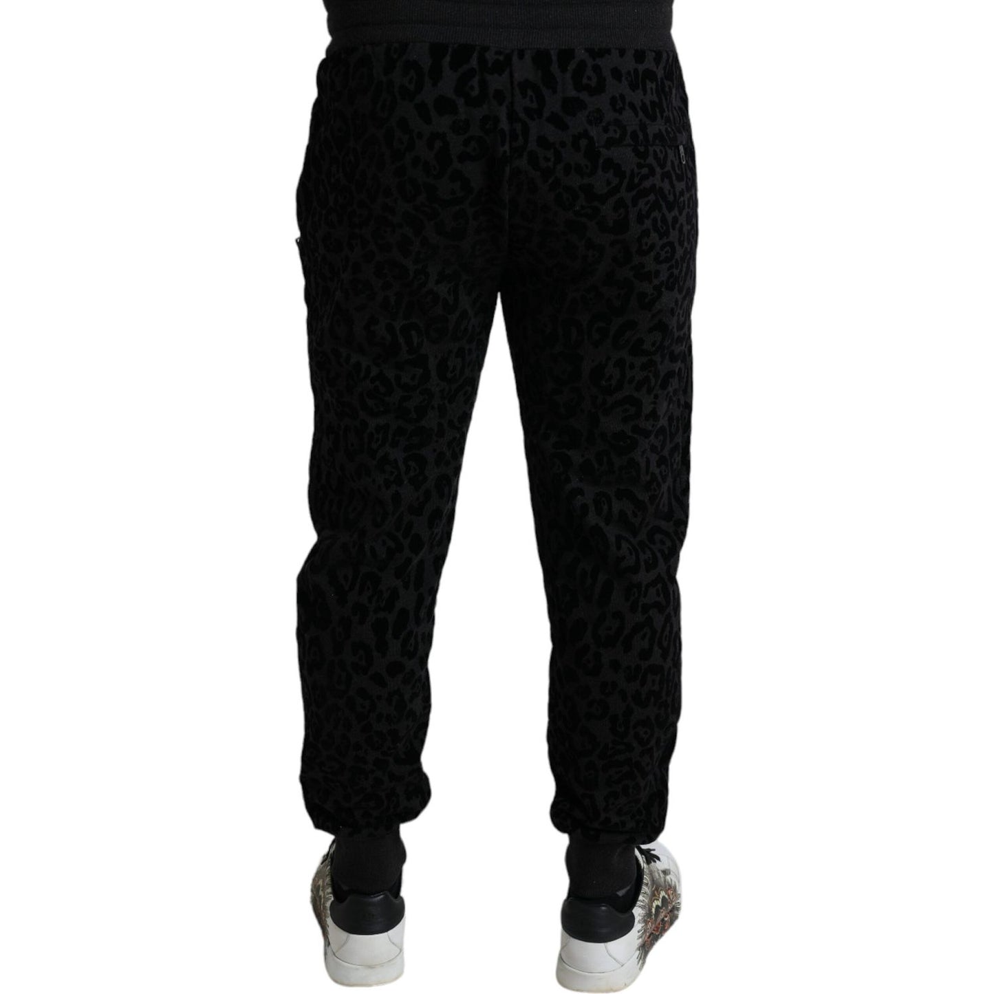 Dolce & Gabbana Black Leopard Cotton Slim Fit Jogger Pants