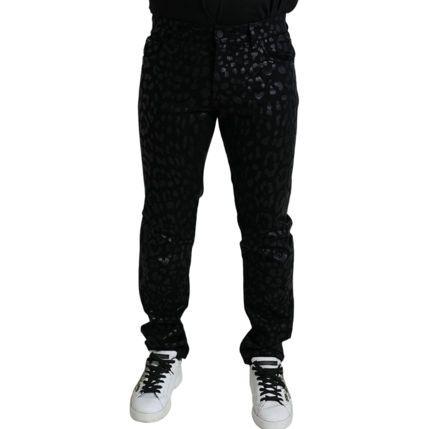 Dolce & Gabbana Exquisite Slim-fit Patterned Black Jeans Dolce & Gabbana