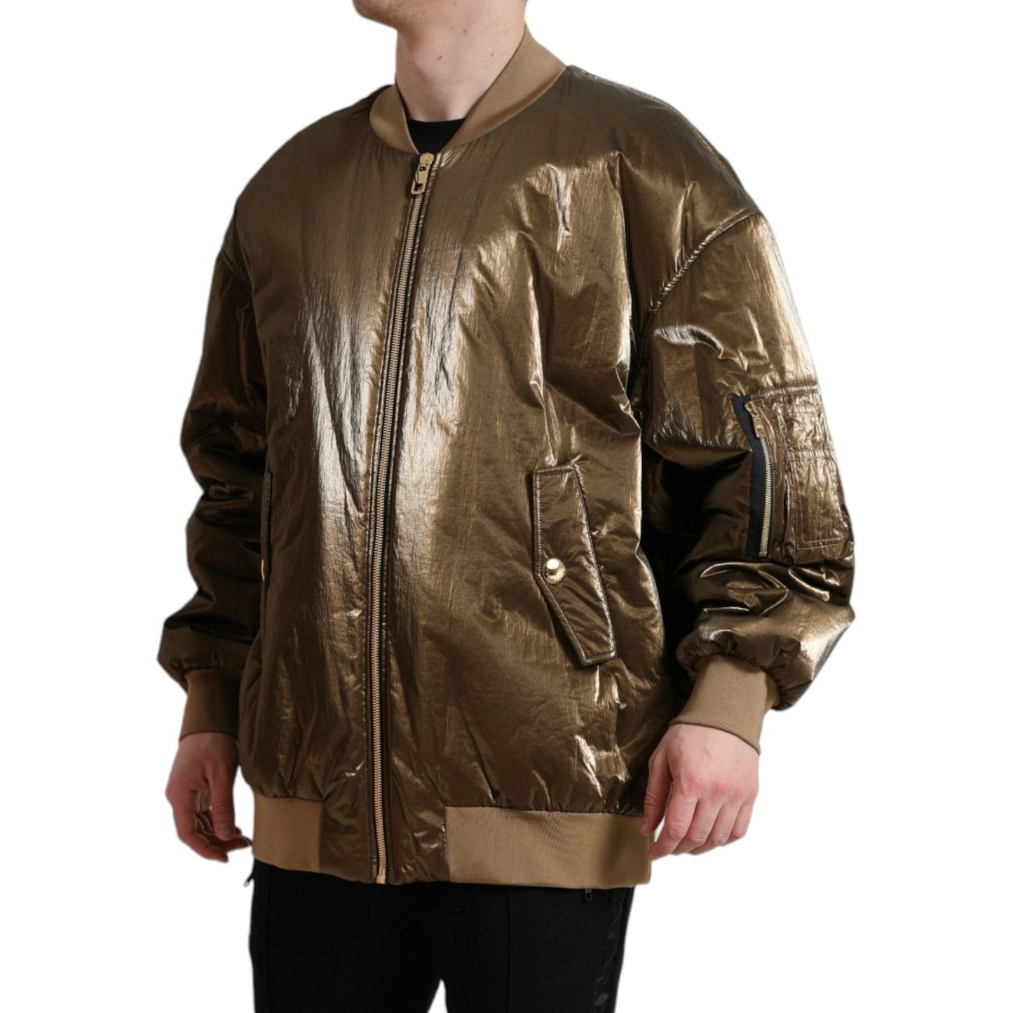 Dolce & Gabbana Bronze Nylon Full Zip Men Bomber Jacket 1728,67345645728,Bombers - Jackets & Coats - Clothing,Bronze,Clothing,Dolce & Gabbana,IT54 | XL,Jackets & Coats - Clothing,Jackets - Men - Clothing,Material: 100% Nylon,Men,Men - Clothing,New with ta