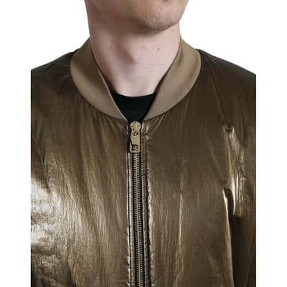Dolce & Gabbana Bronze Nylon Full Zip Men Bomber Jacket 1728,67345645728,Bombers - Jackets & Coats - Clothing,Bronze,Clothing,Dolce & Gabbana,IT54 | XL,Jackets & Coats - Clothing,Jackets - Men - Clothing,Material: 100% Nylon,Men,Men - Clothing,New with ta
