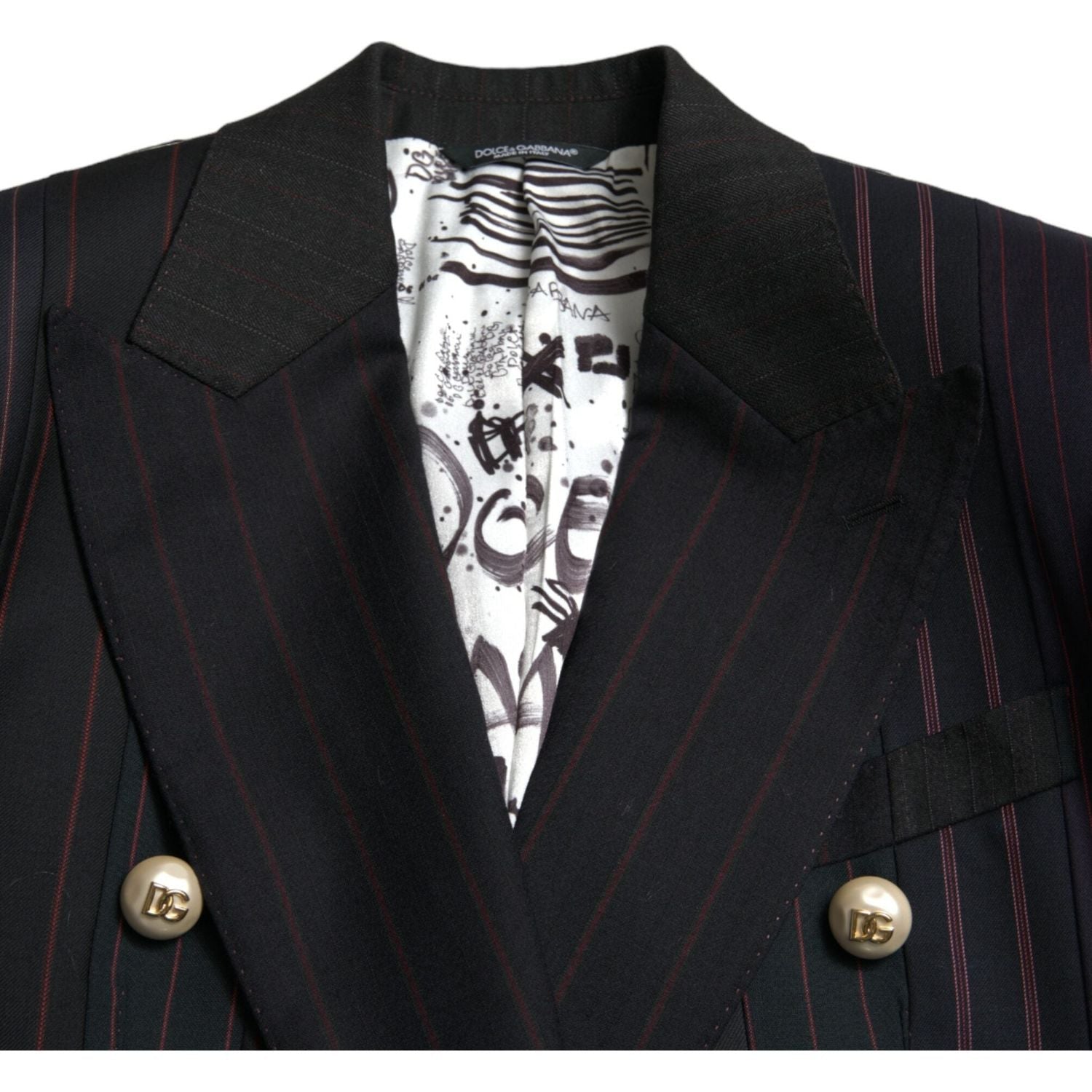Dolce & Gabbana Black Striped SICILIA Double Breasted Jacket