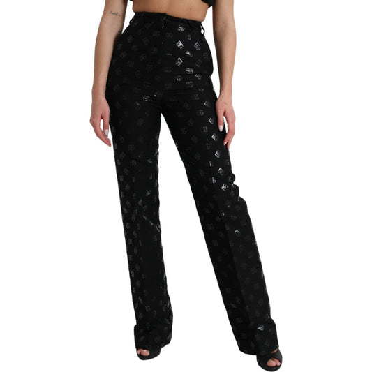 Dolce & Gabbana Chic High Waist Straight Pants with Logo Print Dolce & Gabbana