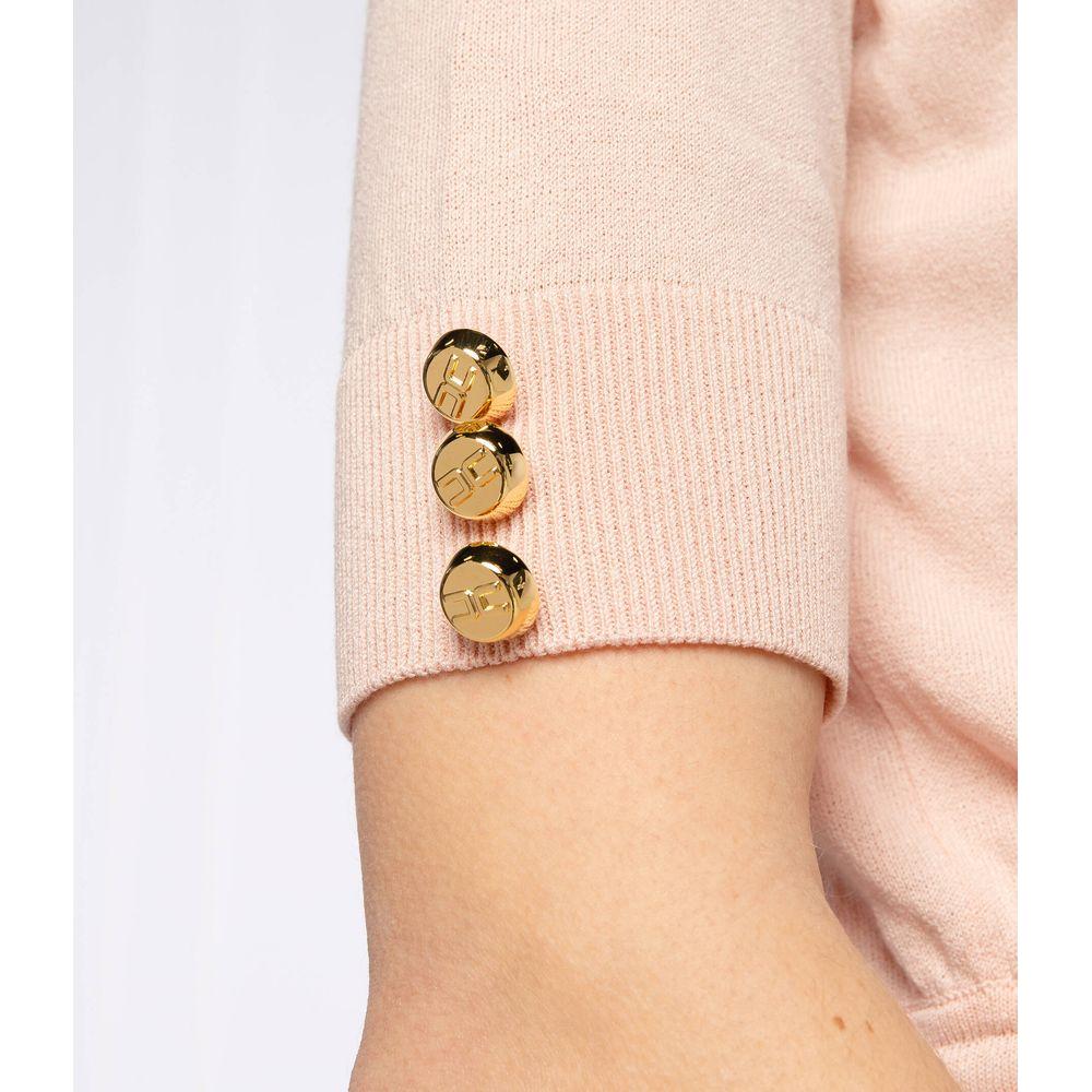 Elisabetta Franchi Elegant Pink Crew-Neck Dress with Golden Accents Elisabetta Franchi