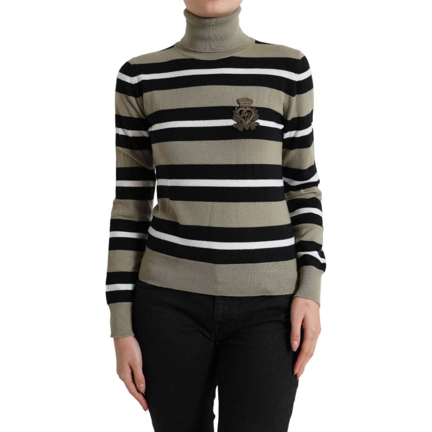 Dolce & Gabbana Multicolor Stripes Logo Turtle Neck Pullover Sweater