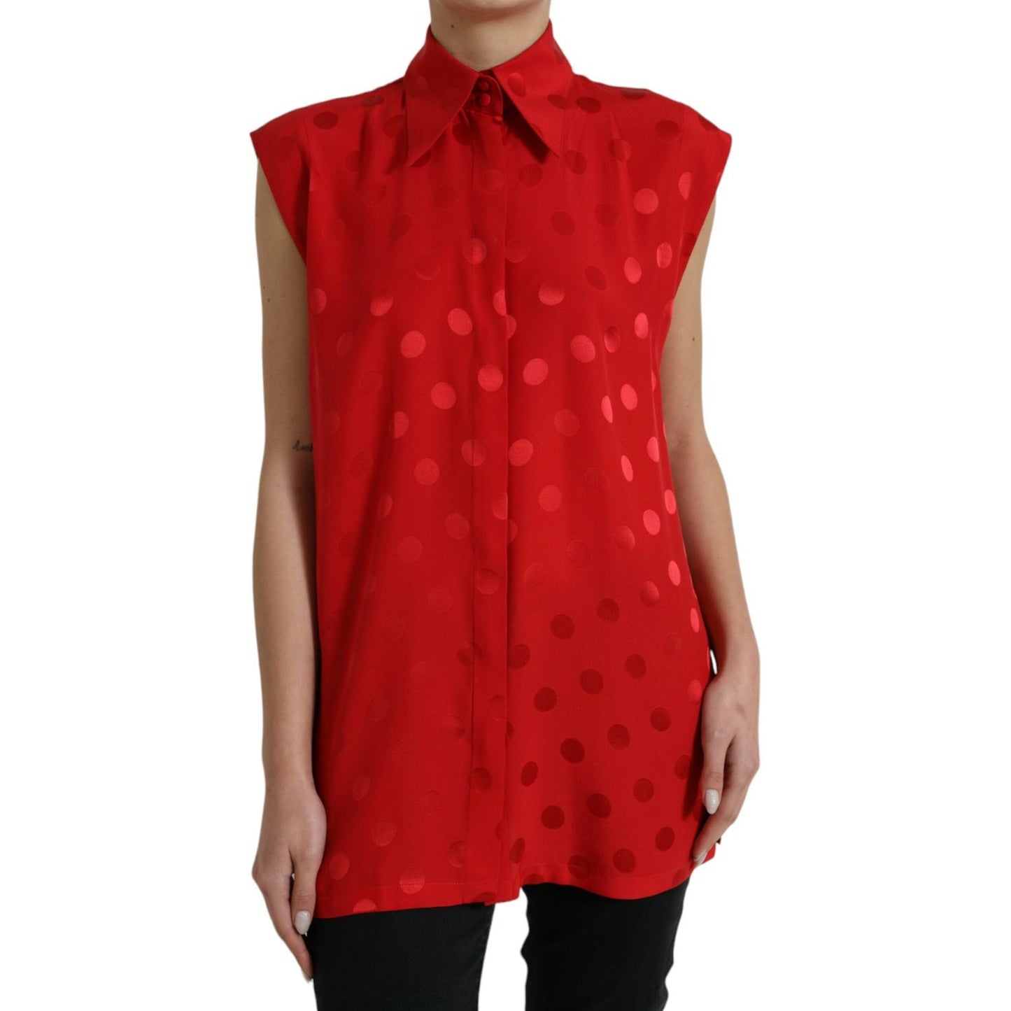 Dolce & Gabbana Elegant Polka Dot Sleeveless Silk Blouse Dolce & Gabbana