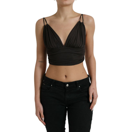 Dolce & Gabbana Brown Viscose Plunging V-neck Cropped Tank Top