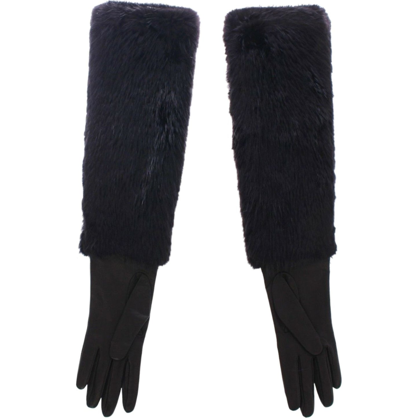 Dolce & Gabbana Black Beaver Fur Lambskin Leather Elbow Gloves
