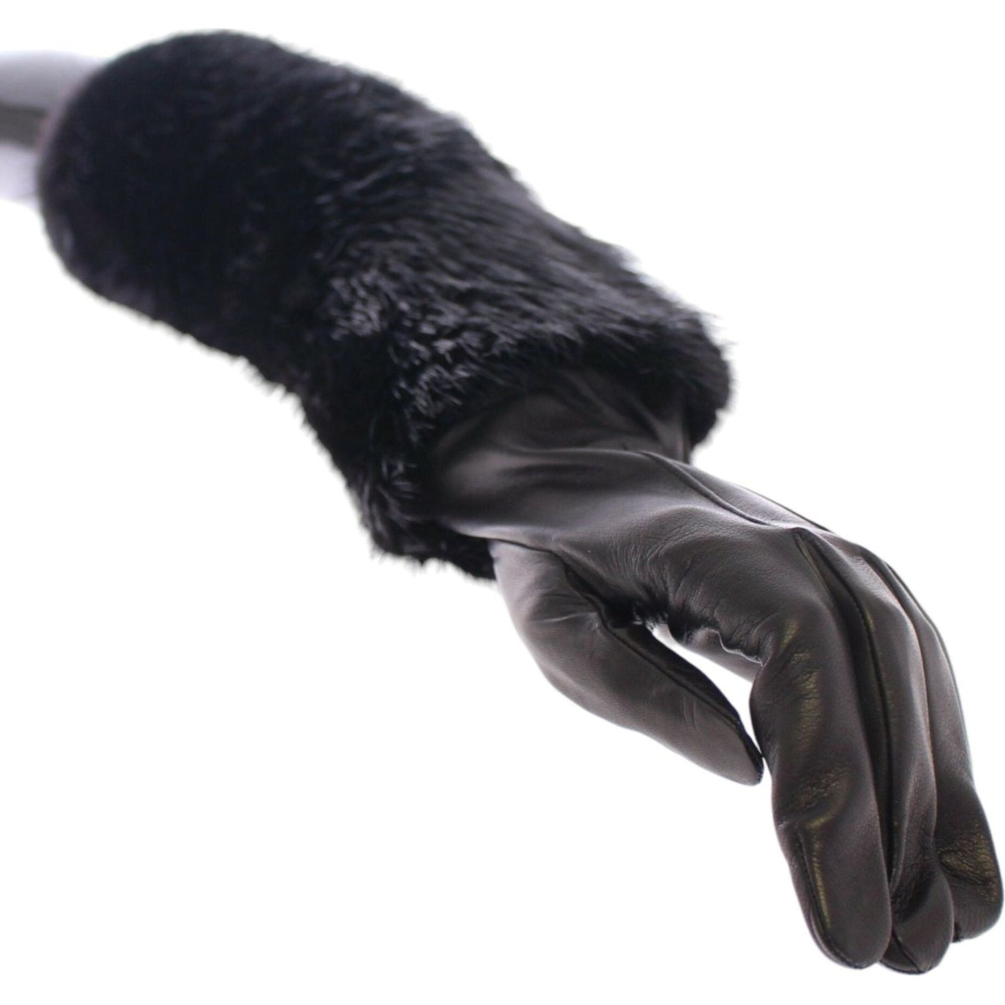 Dolce & Gabbana Black Beaver Fur Lambskin Leather Elbow Gloves