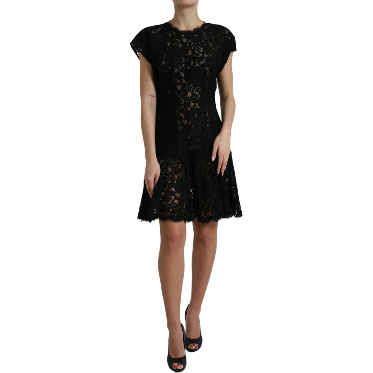 Dolce & Gabbana Elegant Black Floral Lace A-Line Mini Dress Dolce & Gabbana