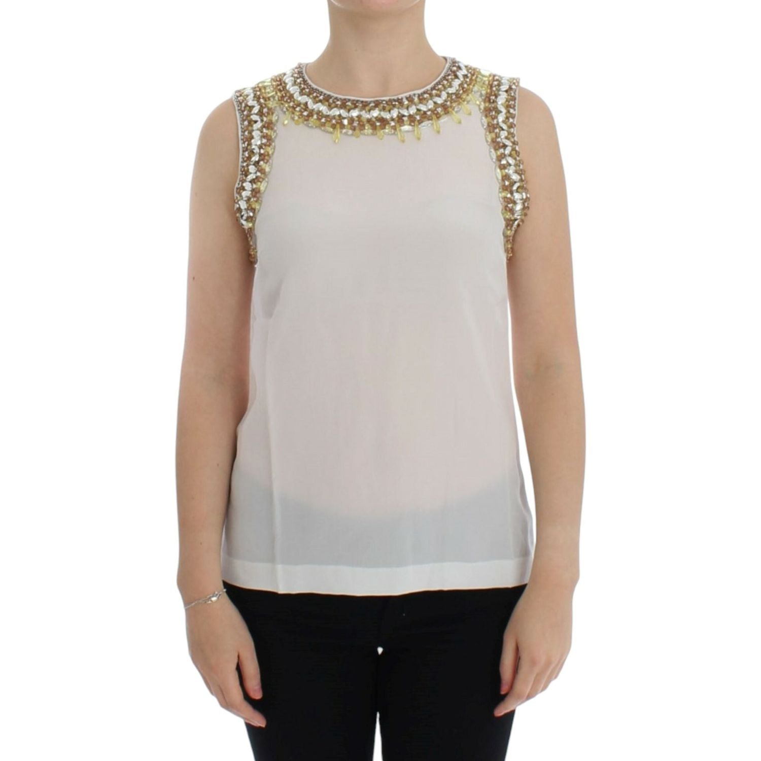 Dolce & Gabbana White crystal embellished tank top