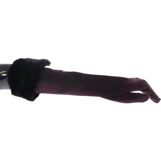 Elegant Elbow Length Purple Fur Gloves