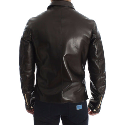 Dolce & Gabbana Brown Lambskin Leather Zipper Jacket