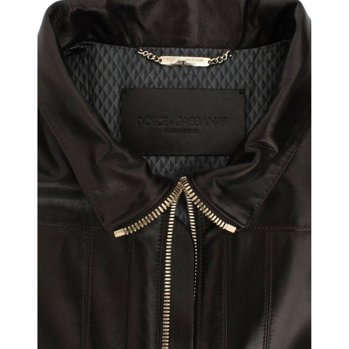 Dolce & Gabbana Elegant Brown Gold-Detailed Leather Jacket Dolce & Gabbana