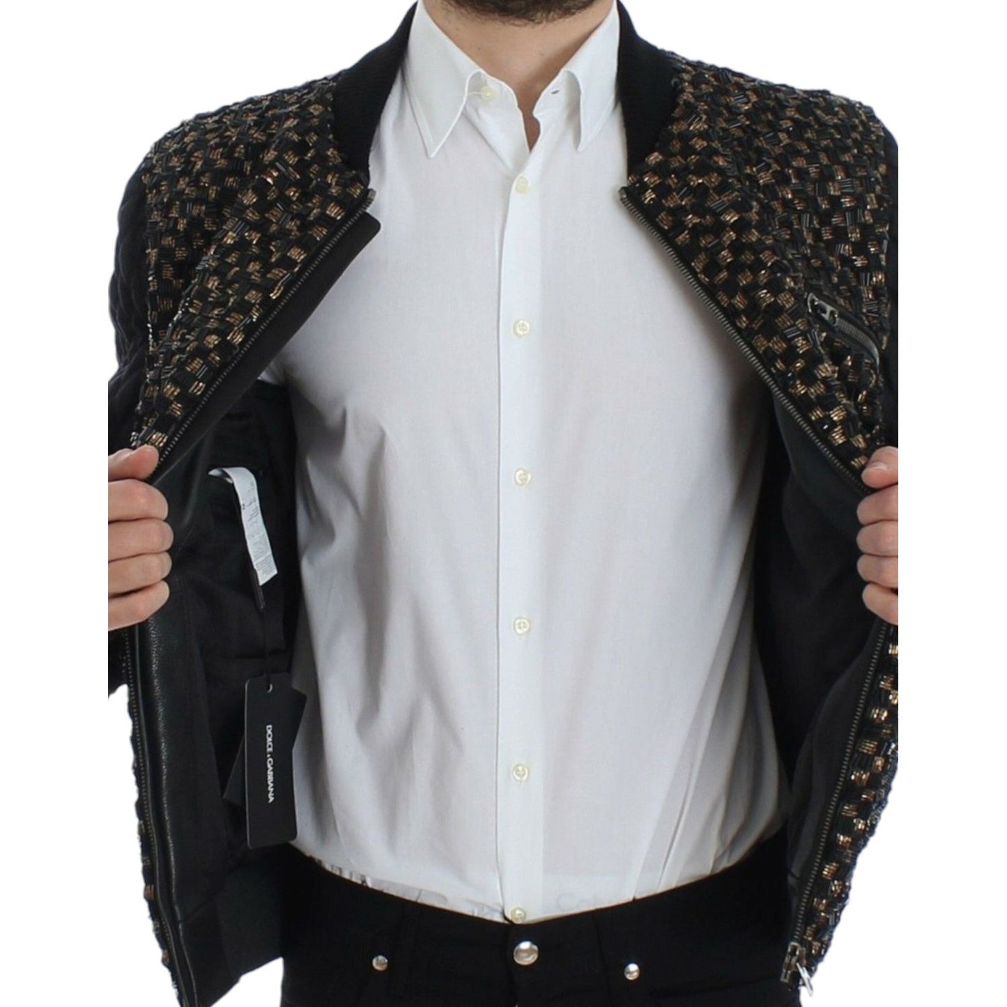 Dolce & Gabbana Elegant Black Sequined Designer Jacket Coats & Jackets Dolce & Gabbana