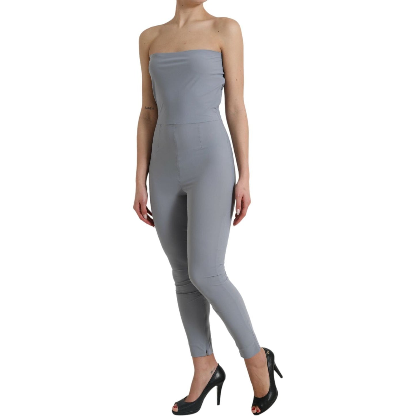 Dolce & Gabbana Gray Nylon Strapless Bodycon Jumpsuit Dress