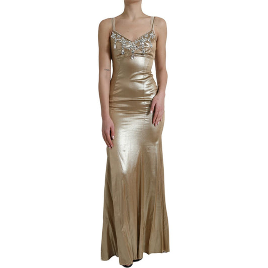 Elegant Metallic Gold Sheath Dress with Crystals