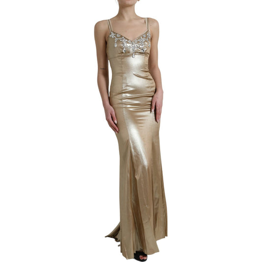 Elegant Metallic Gold Sheath Dress with Crystals