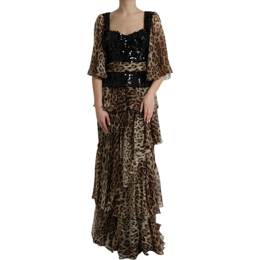 Dolce & Gabbana Elegant Leopard Sequin Tiered Dress Dolce & Gabbana