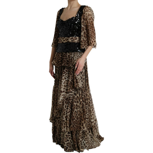 Dolce & Gabbana Elegant Leopard Sequin Tiered Dress Dolce & Gabbana