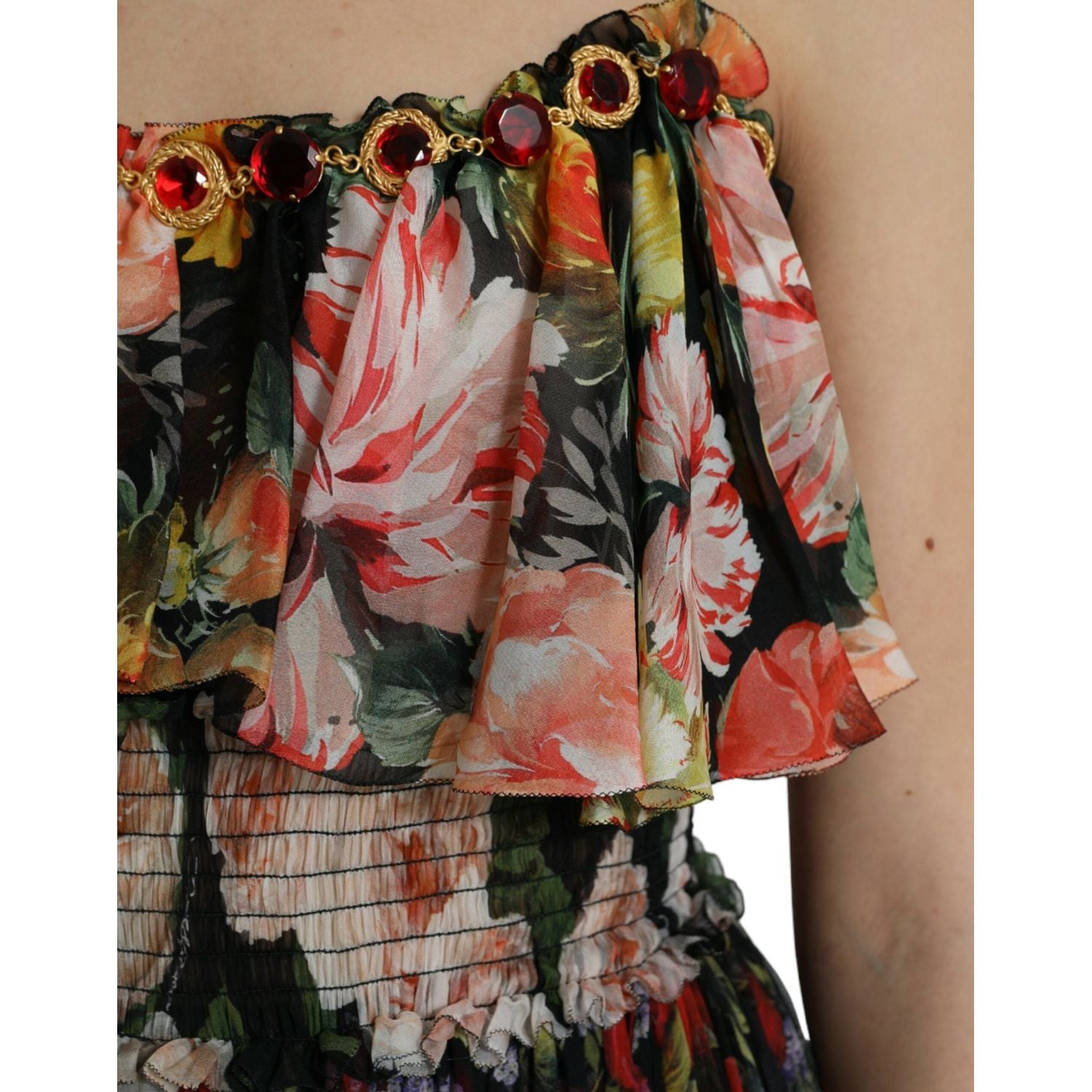 Dolce & Gabbana Multicolor Floral Chiffon Tiered Maxi Dress